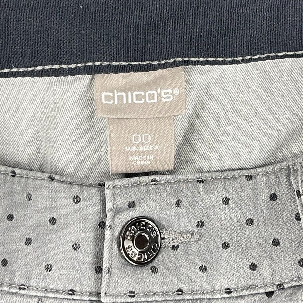Chico's Gray Polka Dot Denim Skinny Jeans Womens Mid-Rise Casual Size XS - Picture 14 of 15